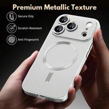 1pc Silver Magnetic Matte Spray Metal Paint Skin Feel Lens Film Liquid Silicone Magnetic Wireless Charging Anti-Fingerprint Full-Body Shockproof Phone Case Compatible With Apple 17Pro/17ProMax/Air/17/16Pro/16ProMax/16Plus/16/16E/SE4/15Pro/15ProMax/15Plus/15/14Pro/14ProMax/14Plus/14/13Pro/13ProMax/13/12Pro/12ProMax/12/11ProMax/11/11Pro - Silver - View 7