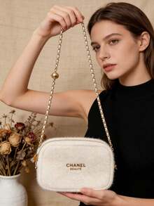 CHANEL 奢华女士链条化妆包：小巧柔软的化妆包，斜挎/单肩迷你包，理想的高端奢华女士礼物，日常化妆品收纳包，旅行、通勤和派对洗漱包，时尚女士美容整理配件 - 白色(金球鏈條) - 查看 3