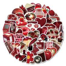 50 Sheets/Pack Of Red Retro Theme Stickers, Suitable For Guitars, Skateboards, Water Bottles, Bumpers, Helmets, Skis, Laptops, Mobile Phone Cases, Refrigerator Doors, Suitcases, Motorcycles, Auto Parts, Toys, Gifts, Back To School Season - Multicolor - View 9