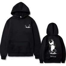 Cartoon Hollow Knight Anime Print Autumn Men's Hooded Sweatshirt Outdoor Leisure Fashion Loose Long Sleeve Warm Sweatshirt Sweatshirts For Women Hoodies For Men Black Hoodie For Women Men's Hoodie Sweatshirts For Men - 黑色 - 查看 5