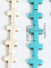 40厘米/串 合成蓝白绿松石十字形散珠，适用于珠宝制作。25颗12毫米x16毫米珠子，适合DIY项链、手链和脚链。珠宝装饰 - 彩色 - 查看 9