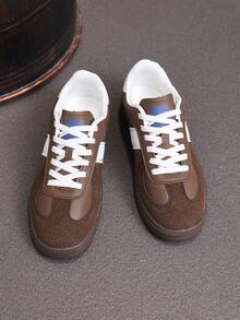 男女通用休闲系带平底运动鞋，多功能运动鞋，适合学生和室内健身训练 - 棕色 - 查看 2