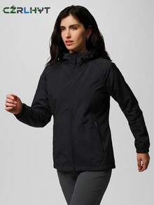 CZRLHYT Women's Outdoor Sports Urban Commuting Windproof Waterproof Hooded Jacket For Hiking And Trekking - Black - View 2