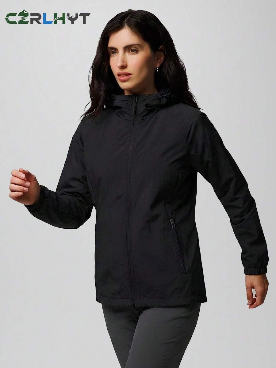 CZRLHYT Women's Outdoor Sports Urban Commuting Windproof Waterproof Hooded Jacket For Hiking And Trekking - Black - View 1