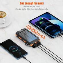 Fast Charging Portable Power Bank LOZE 10000mAh Solar Power Bank Dual USB & USB-C Output Built-In Flashlight And Compass Portable Charger For Outdoor Adventures Valentine's Day Gift - Black - View 4