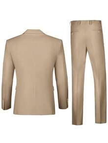 2 Stück Herren Anzug Set, bestehend aus Blazer Jacke und Hose, geeignet für Geschäft, Hochzeit, Party, Bankett und andere formelle Anlässe, elegantes einfarbiges Slim Fit Anzug Set mit Langarm, Größe XS-XXXL - Champagnerfarben - Übersicht 6