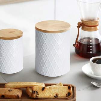 4pcs Kitchen Countertop Storage Jars Set With Airtight Lids, Food Storage Containers For Flour, Sugar, Cookies, Candies And Nuts, Farmhouse Style Kitchen Decor