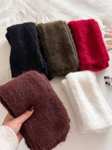 1pc Casual Versatile Solid Color Long Tube Fuzzy Scarf - Multicolor - View 8
