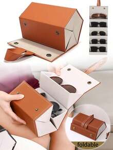 1pc 2/3/4/5/6 Grid Foldable Sunglasses Storage Organizer Rack, Eyeglasses Display Stand, Travel Carrying Case, Essential For Back To School - Brown - View 12