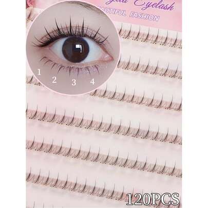 120片免胶迷你火焰假睫毛，易于佩戴，节省化妆时间，韩式C型卷翘，长度5-6毫米，适合角色扮演、动漫，自然魅惑火焰睫毛，自粘式假睫毛