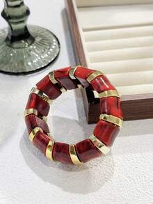 1pc Women's Beaded Bracelet, Bohemian Style Beaded Resin CCB Elastic Bracelet, Suitable For Vacation Wear - Beaded Elastic Bracelet - View 4