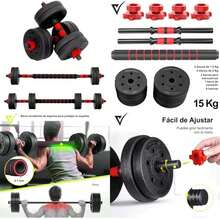 Kit de Mancuernas Regulables de 15 KG - Juego de Pesas Ajustables para Musculación y Entrenamiento de Fuerza - Barra Conectora - Gimnasio en Casa - Set de pesas(default) - Multicolor - Ver 1