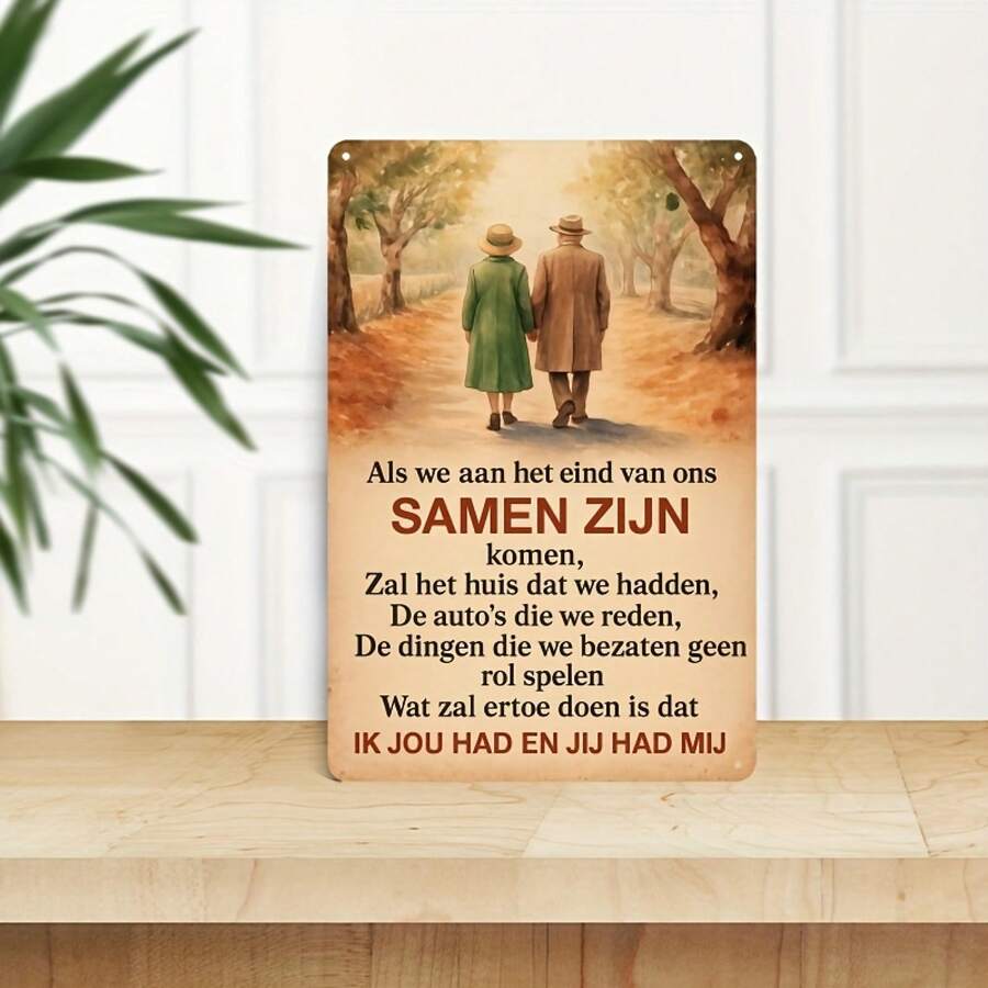 1pc Dutch Love Quote Metal Sign Suitable For Husband - Vintage Dutch Phrase Iron Wall Art With Couple Scene, Romantic Anniversary & Valentine's Gift, Easy Install For Home, Cafe, - Dutch Love Quotes For Husband - White - View 1