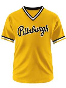 Boyfriend Style Men's  21 Yellow Baseball Jersey Casual Short Sleeved Embroidered And Stitching V-Neck Button T-Shirt Party Sports Top - Màu vàng - Xem 2