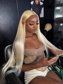 36 Inch 613# Blonde Lace Front Wig Human Hair Brazilian Virgin Straight Lace Front Wigs Human Hair 250% Density Colored Human Hair Wig 13x4 HD Lace Frontal Wig For Women 613# Colored Pre Plucked With Baby Hair Natural Hairline - S613 - 查看 5
