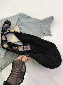 New Knitted Handbag, Fashionable Campus Shoulder Bag, Large Capacity Tote Bag For Vacation And Beach