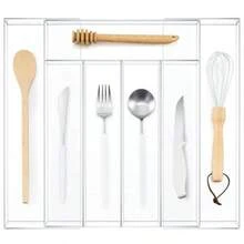 1 Pack Expandable Kitchen Drawer Organizer Clear Acrylic Utensil Organizer Adjustable Acrylic Sierware Storage For Drawers Sierware Flatware Knives 12 X 16 Inches5-7 Compartments - 57 ngăn trong suốt - Xem 8