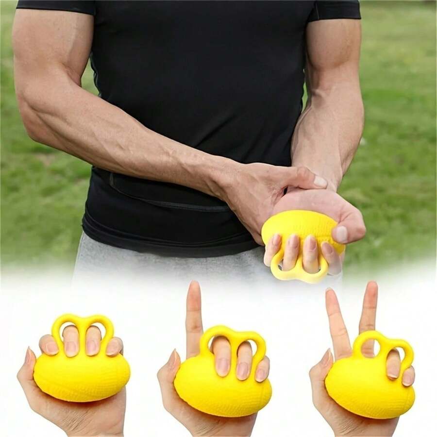 1pc High Elasticity Polyurethane Grip Ball, Suitable For Stress Relief, Rehabilitation Training And Finger Exercises - Elliptical Design, To Enhance Hand Strength - Yellow - View 1