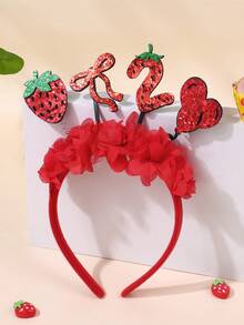 1pc Pink Strawberry Headband, Iron Strawberry Headband, Cute Birthday Hair Accessory, Birthday Party Gift - Red - View 12