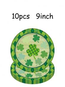 30pcs St. Patrick's Day Clover Theme Party Supplies Set - Green Clover And Plaid Pattern Disposable Paper Plates And Cups | Suitable For St. Patrick's Day Celebrations, Irish Themed Parties And Lucky Theme Parties Holiday Tableware | Various Clover Patterns And Diamond Border Decorations, Ideal For Party Favors, Home Party Decorations And Holiday Occasions - Multicolor - View 4