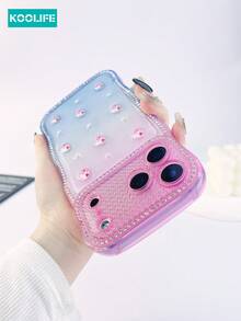Koolife 1pc Wavy Edge Rhinestone Gradient Phone Case With Epoxy 3D Ice Cream & Pearl, 2.0mm TPU Soft Cover, Raised Lens Protection Shockproof Stylish Design Case, Compatible With IPhone 17/17 Pro/17 Pro Max - Heart-shaped Ice Cream Gradient Blue - View 3