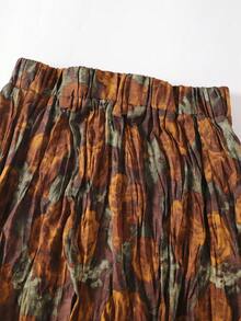 EARO 女士印花长款 A 字裙，飘逸长裙，休闲复古风宽松修身百搭夏季款 - 黃色 - 查看 4