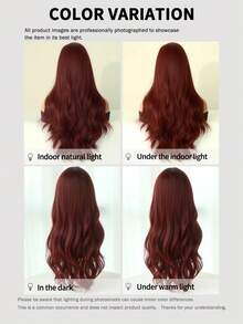 7JHH WIGS Loose Long Wavy Raspberry Red Wig With Bangs 26 Inch Berry Red Hair Synthetic Curly Wave Wig Full Machine High Density Synthetic Heat Resistant Wigs For Women Daily Wear, Music Festival Cosplay Use - Burgundy - View 9