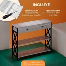 Credenza Recibidor para Sala o Recámara con Cajon y Doble Repisa. Estante Organizador Recibidor Moderno. Credenzas Modernas. Mesa Decorativa Kalo para Sala de Madera MDF 100x30x80 cm (Gris) & cocina | cocina accesorios | accesorios para cocina - Gris - Ver 6