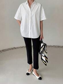 Camisa de unicolor minimalista y casual para el transporte de mujeres SUNSTORY - Blanco - Ver 4