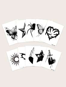 草本果汁半永久纹身贴片 - 情人节、狂欢节礼物 - 暗黑朋克蜘蛛荆棘爱心蝴蝶五角星图案 - Y2K 日常派对节日礼物 - 节日纹身 - 可贴于手背、手臂、脚踝、腰部、腹部、肩部、颈部、锁骨等部位，防水 - 不反光 - 1 片装 - 藍色 - 查看 3