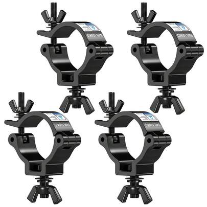 SEBRUANC 4/8 Pack Stage Light Clamp,48-52 Mm Black Aluminum Alloy Stage Light Clamps,Stage Light Clamp Heavy Duty Prevent Slip Cast Aluminum Stage Lamp Hook Kit For Spotlight Moving Head Light