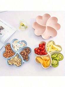 1pc Appetizer Platter, Unbreakable Chip & Dip Divided Plate, 4-Compartment Heart-Shaped Tray For Nuts, Candies, Dried Fruits, Salad, Snacks - Multicolor - View 9