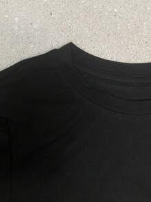 [Vintage Cash Tee] Y2K Vintage Style Cash Apology Letter Print Crew Neck Tee | Short Sleeve Crop T-Shirt For Spring & Summer, Women's Clothing, Women's Short Sleeve Ribbed Crop Tee –, Lightweight & Versatile For Everyday Wear - 黑色 - 查看 4