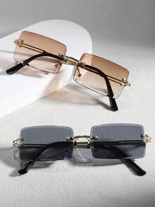 5副/2副/1副长方形无框装饰眼镜，百搭个性街头时尚眼镜，男女皆宜，大框显瘦，日常生活及户外旅行必备单品 - 彩色 - 查看 9