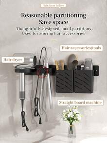 壁挂式吹风机支架，无需钻孔浴室吹风机收纳架，直发器和卷发棒整理架（适用于美发沙龙浴室），浴室置物架，浴室收纳整理，浴室配件，房间装饰，返校必备 - 彩色 - 查看 6