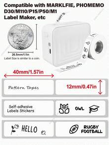 1/6 Roll White Thermal Label Tape, 12x40mm (0.47"X1.57"), 160 Labels/Roll, Thermal Printing Paper, Black Background White Text Labels, Suitable For D30, M110, M220, M1, P50, P15 Label Printers, Home & Commercial Use, Waterproof, Oil-Resistant, Wear-Resistant, Tear-Resistant - White - View 4
