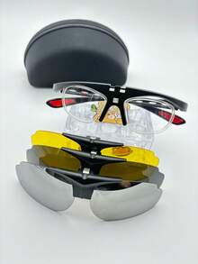 1 par de gafas de caballero ,lente de sobrepuesto con tres micas lente - Negro - Ver 2