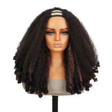 طقم شعر مستعار كامل للرأس من الألياف الصناعية الناعمة والمجعدة بشكل كيني أفرو، طقم شعر مجعد فاخر بتقسيمة على شكل V للنساء، بطول 20 بوصة - متعدد الألوان - مشاهدة 19