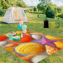 1pc 185*235CM Vibrant Starfish & Shell Print Waterproof Sand-Proof Beach Blanket, Lightweight & Durable For Beach, Vacation, Travel, Outdoor Camping, Picnic - Multicolor - View 6