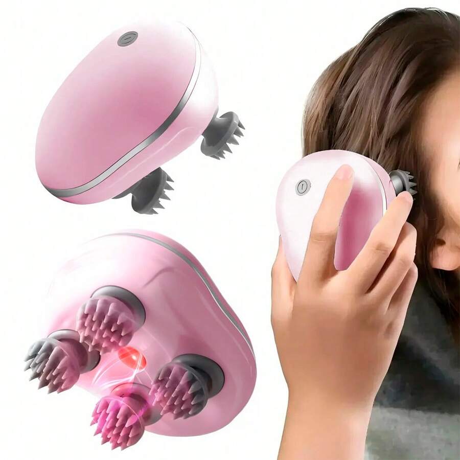 Head Massager, Handheld Rechargeable Electric Scalp Massager Hair Growth Stimulator Brush, Scalp Massager, 3-Speed Vibration Comb Pet Massager, Cordless Head Massager For Hair Growth - Hồng - Xem 1