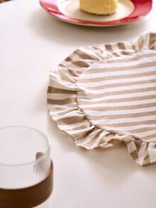 1/2/4/6pcs Bohemian Style Round Napkins With Ruffled Edges, Khaki Color, Suitable For Home, Kitchen, Dining Table, Party, Wedding, Office, Coffee Table Decor, All Seasons, Photography Background - Khaki - View 5