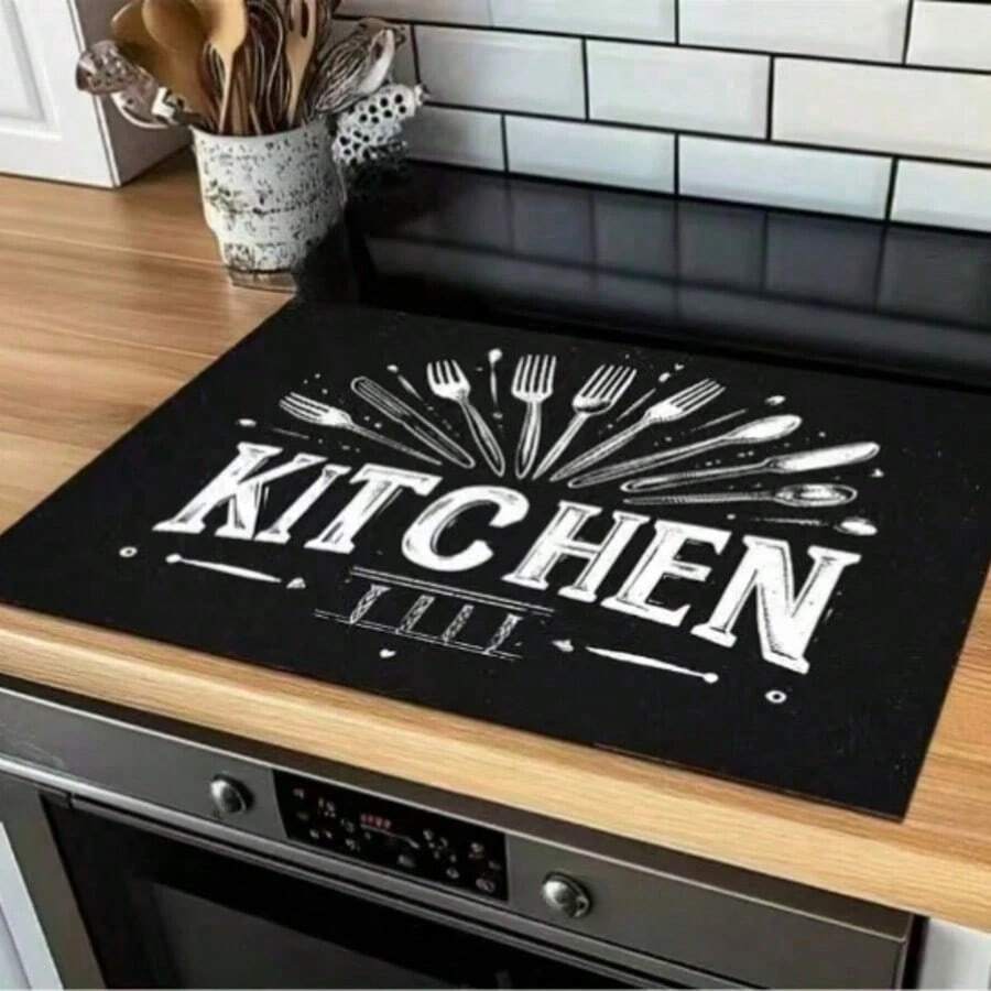 (Best Seller!!!) 1pc Flat Stove Protector Mat, Rubber Non-Slip Heat Resistant Kitchen Utensil Pad, Suitable For Induction Cooktop, Glass Stove, Multi-Purpose Scratch Guard, Also Can Be Used As Mouse Pad For Oven, Washing Machine, Dryer And Kitchen Decor. - Multicolor - View 1
