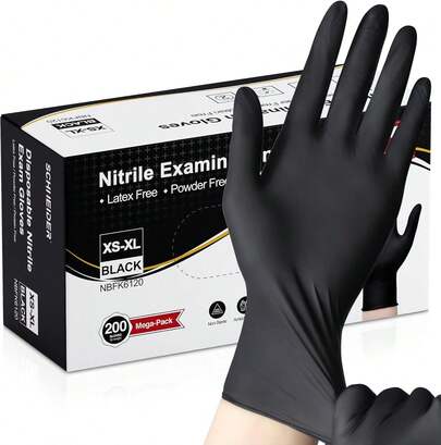 Nitrile Exam Gloves, Black Latex Powder Disposable Gloves, Cooking, Cleaning, And Food Prep