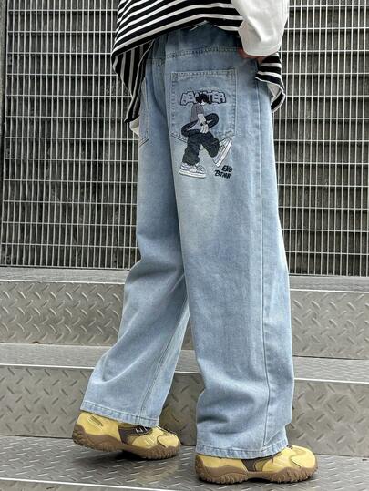 Tween Boys Loose Fit Straight Leg Jeans, Suitable For Daily, School, Casual And Outdoor Wear, Spring