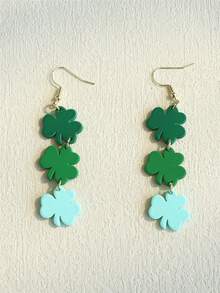 1 Pair Women's St. Patrick's Day Clover Teardrop Acrylic Dangle Earrings, Cute & Elegant For Holiday Party