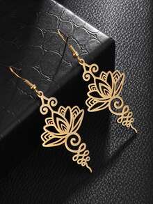 1 Pair Of Fashionable Hollow Lotus Inspired Hook Earrings Simple Geometric Pattern Lucky Pendant Earrings Banquet Men And Women Jewelry - Fashion - View 7