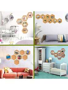 1/4 Piece Hexagon Cork Sticker, Self-Adhesive Cork Tile, Hexagon Cork Board, Mini Wall Bulletin Board, DIY Decorative Postcard Wall Cork Board, Bulletin Board, Message Board - Multicolor - View 7