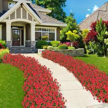 3束14.96英寸户外仿真花，抗紫外线塑料材质，适合春夏花园、窗台、花盆、花瓶、室内外家居装饰 - 紅色 - 查看 8