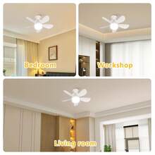 1pc Ceiling Fan With Light And Remote Control, Minimalist 5-Blade Round White Design, E27 Socket Compatible Noiseless Dimmable LED Light, Suitable For Bedroom, Kitchen, Living Room, Balcony Small Bulb/Ceiling Fan - 彩色 - 查看 5
