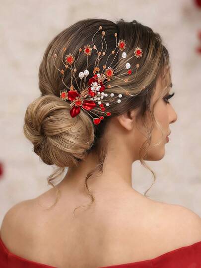 1pc Elegant Women's Hair Accessories, Flower Shaped Faux Pearl Women's Hairband, Women's Headwear, Bride's Headwear, Chinese Wedding Hair Accessories, Banquet And Party Photography Accessories, Wedding Supplies, Souvenirs, Date Gifts